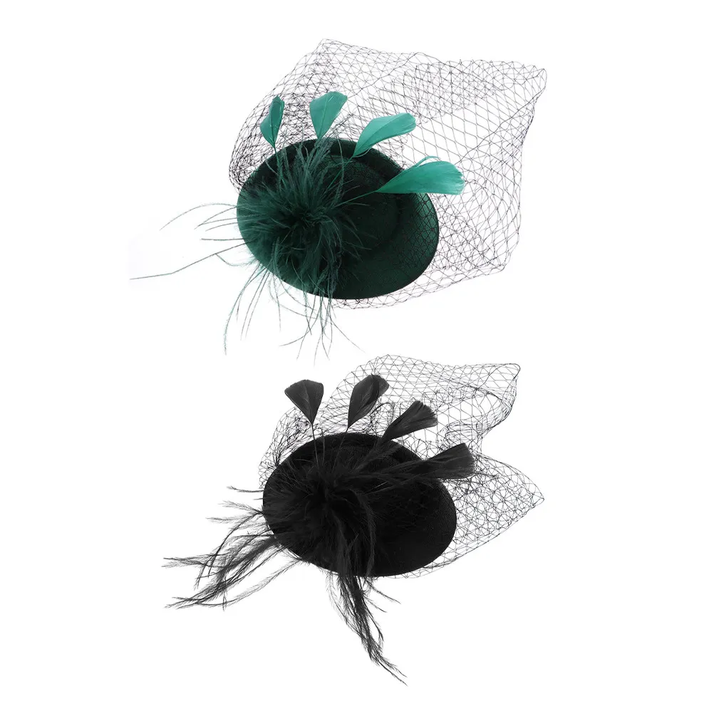 2Pcs Vintage Lace Veil Headband Set Mini Top Hat Bridal Hair Accessories for Tea Parties Weddings Elegant Style