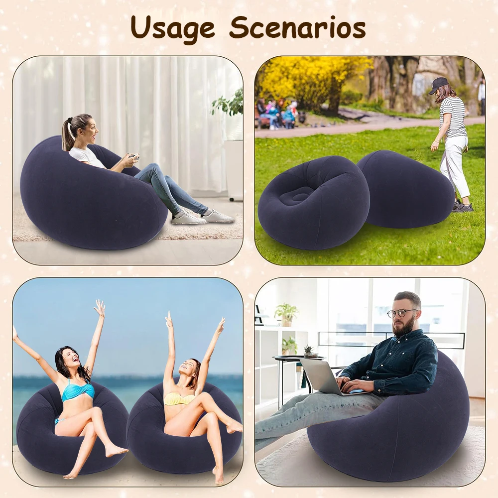 Lazy Inflatable Sofa Portable Foldable Pvc Flocking Single-Person Inflatable Sofa Lounger Seat for Outdoor Camping