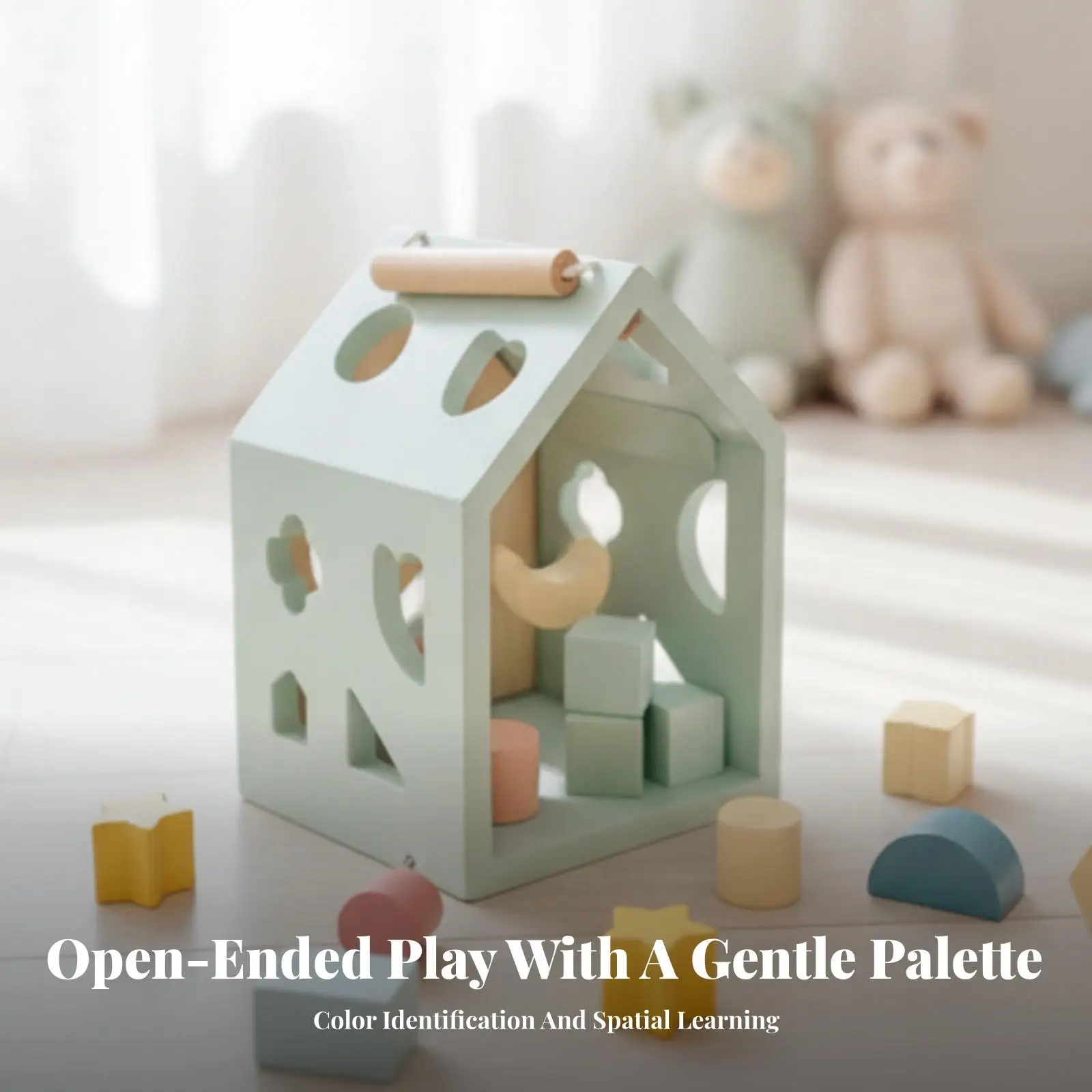 Wooden Shape Sorting House | Smooth Painted finishes, Shape-Matching Toy, for Playroom