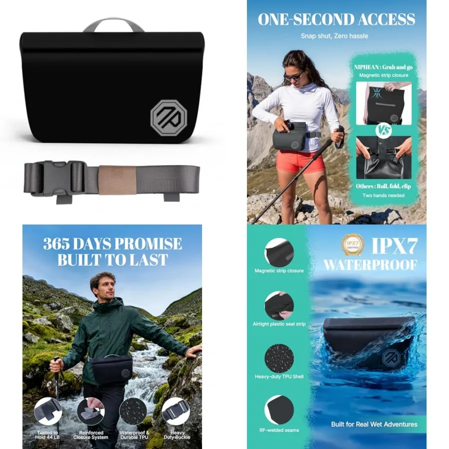 

IPX7 Waterproof Fanny Pack with Magnetic One-Hand Closure, Durable Waterproof Dry Bag, for Kayaking, Paddle Boarding, Beach Cru