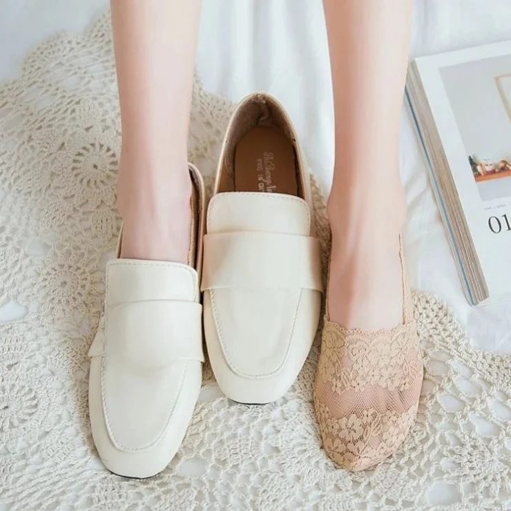 

JK Thin Lace Invisible Socks Breathable Transparent Silicone Non-slip Design No-show Boat Socks Cute Daily Women Socks