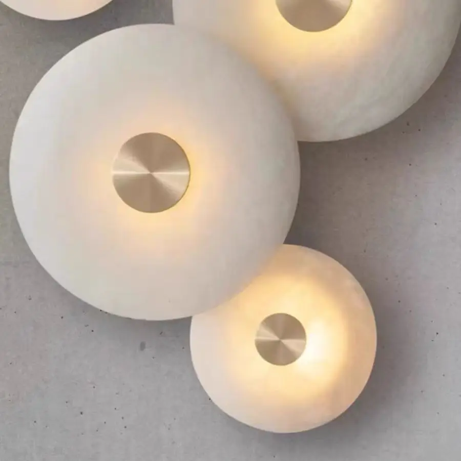 

Art Deco Round LED Wall Sconce Natural Marble Brass Parlor Aisle Corridor Wall Lights Atmosphere Decoration Lamp Drop Shipping