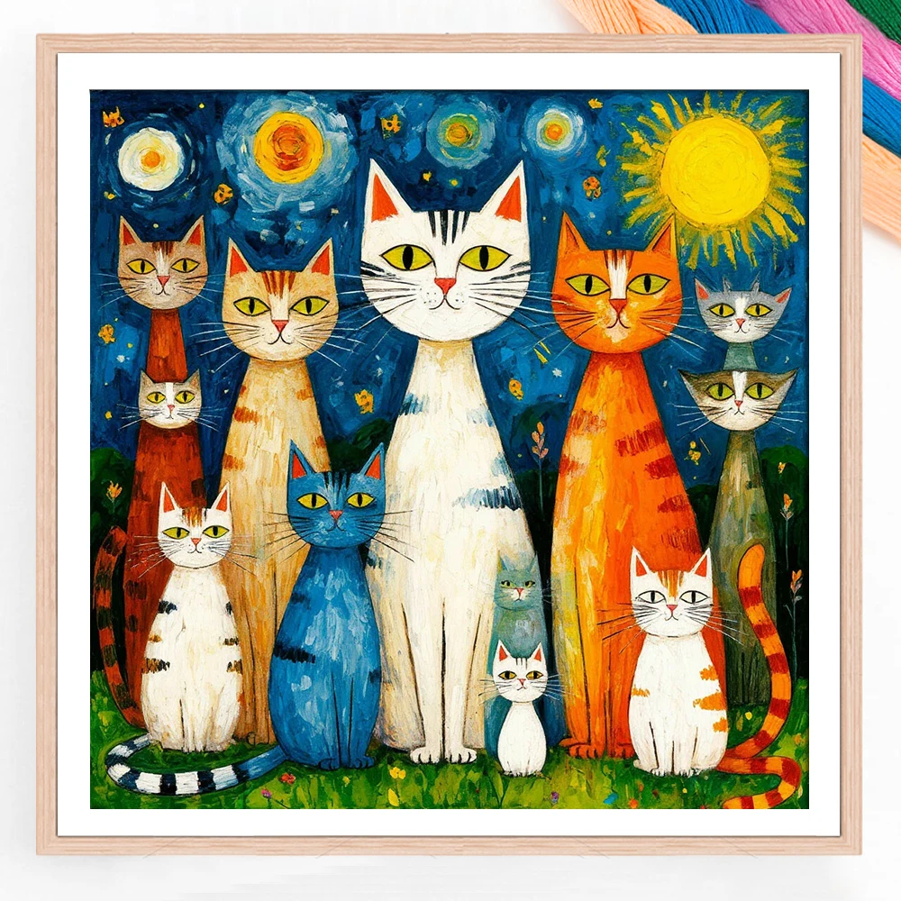 Cross Stitch Kits Group Of Cats Animal Landscape Embroidery Home Decor Needlework Threads 11CT Picture Printed