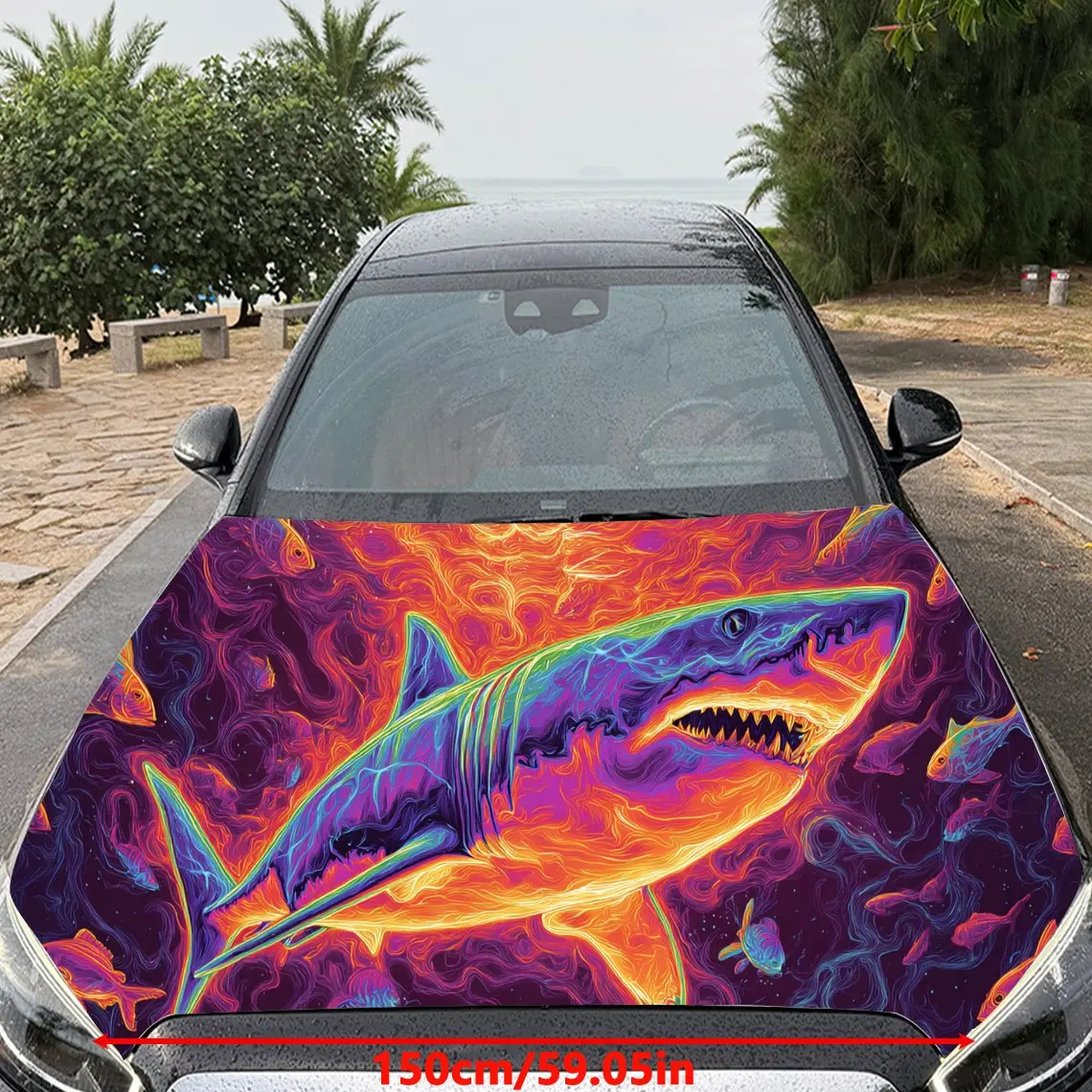 Awesome Neon Shark Car Hood Stickers - Self-Adhesive, Waterproof and Durable Vinyl Wrap, Decorate And Protect Your Car - The Gif
