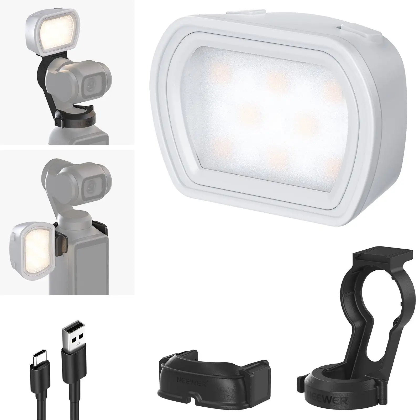 

NEEWER Magnetic Light For DJI OSMO Pocket 3 Rechargeable Plastic Mini LED Fill Light Attachment for Selfie Vlog Video Recording