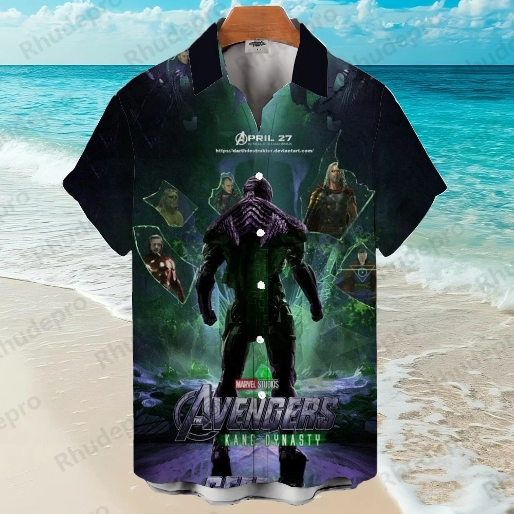 디즈니 2025 새로운 어벤저 스 3D 프린트 슈퍼 히어로 하와이 셔츠 남성용 옷깃 반소매 셔츠 하라주쿠 스타일