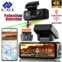 E-ACE 4K Dash Cam 3'' Black Box Car Recorder Support 2K Rear Camera  Pedestrian Detection Night Vision Built-in WIFI/GPS Car Dvr
