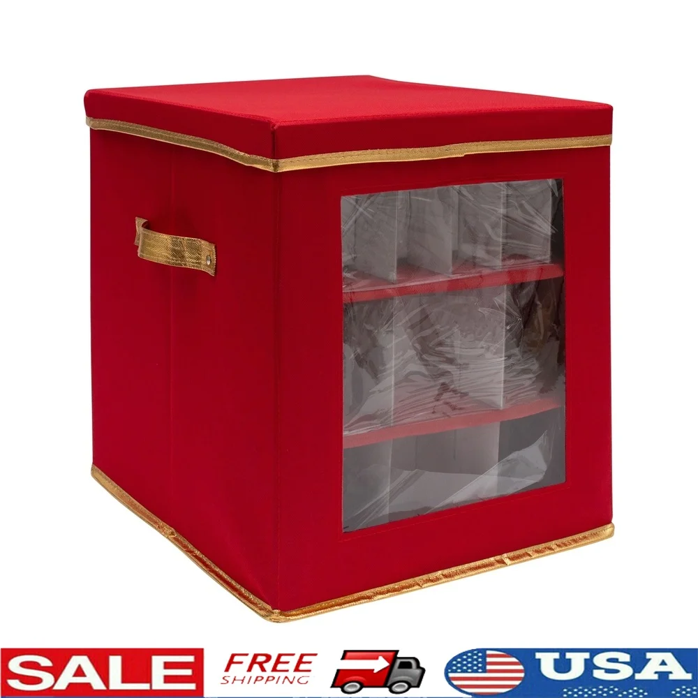 

Large Ornament Storage Box 27 Count With See Through Window Folding Collapsible Organizer For Holiday Decorations Nonwoven