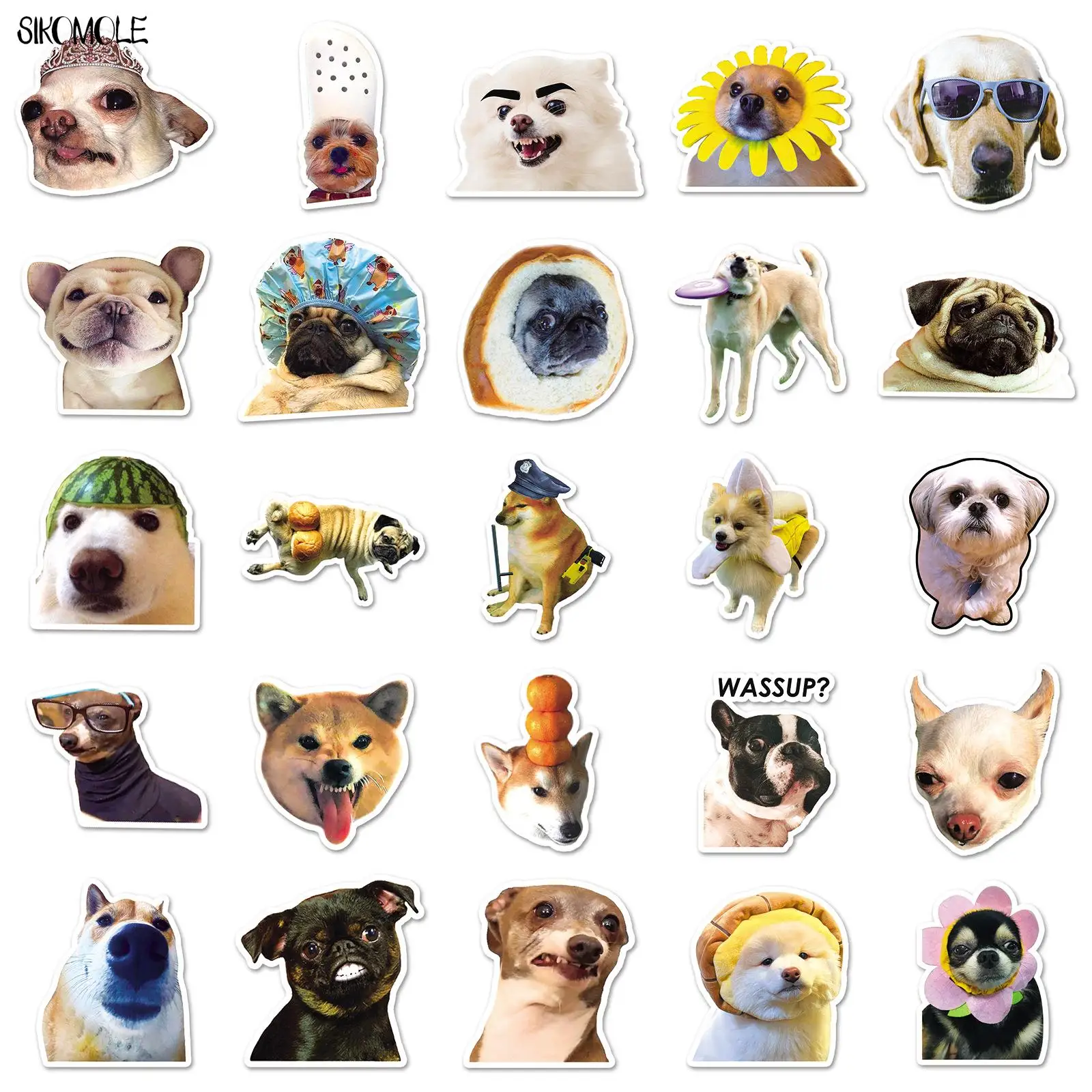 Autocollants avec expression de chien mignon pour enfants, graffiti animal, ordinateur portable, scrapbooking, valise, voiture, décalcomanie, bricolage, 10 pièces, 30 pièces, 50 pièces