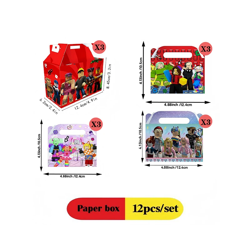 Roblox-Themen-Papierbox-Kombination mit Spielfiguren, Süßigkeiten-Geschenktüten für Babyparty und Geburtstagsfeier-Dekorationen – Detail 1