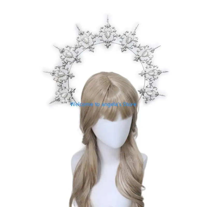 

X4YC Диадемы Богородицы Наборы повязок на голову Винтажный головной убор Женский головной убор ручной работы