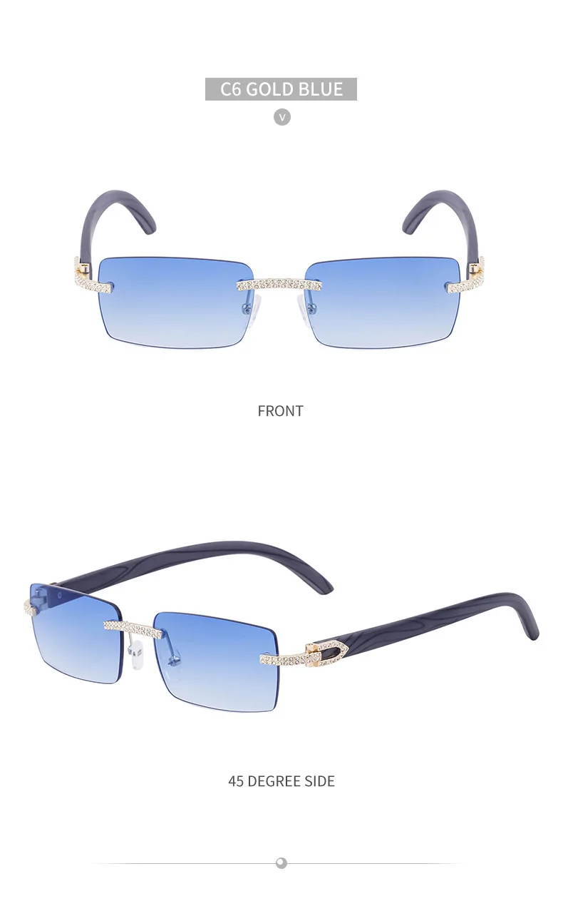 Y2K Rechteckige Randlose Sonnenbrille für Herren Vintage Sonnenbrillen für Männer 2026 Luxus Strass Brillen Punk Mode Rahmenlose Shades – Detail 15