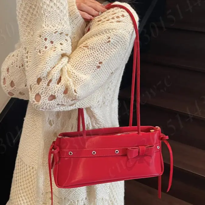 

Elegant Handbag Women's Sweet Design Bow Strap PU Leather Shoulder Bag For Girls Cute Underarm Bag Purses Female Satchel Bolsa