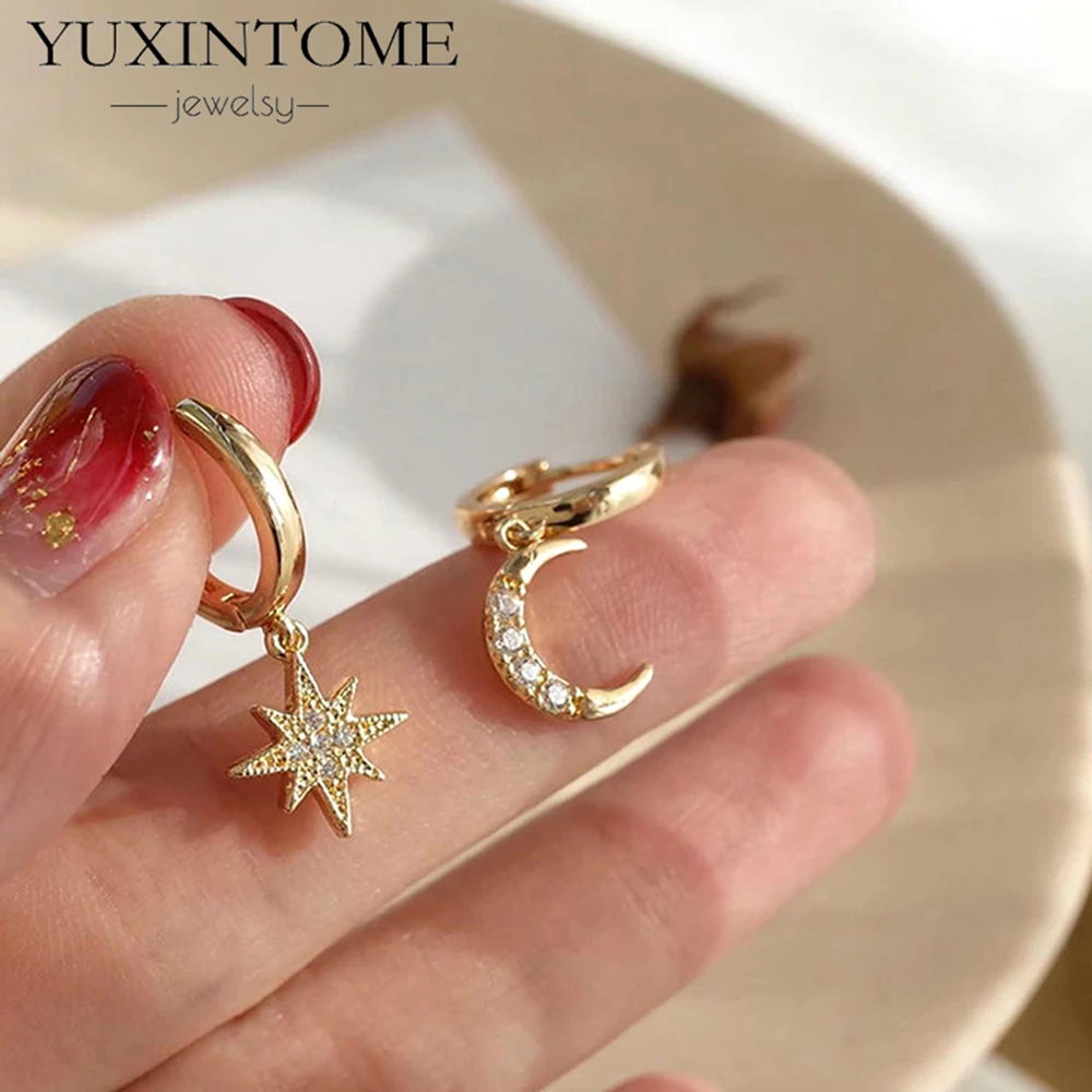 Five-Pointed Star Sparkling Charms Earrings 925 Sterling Silver Needle Pendant Hoop Earrings for Women Fashion Valentines Gift