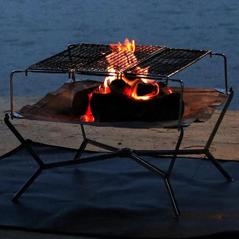 

Multifunction Folding Campfire Grill Stand Tourism Portable Camping Grill Grate Outdoor Cookware BBQ Rack Wood Gas Stove Bracket