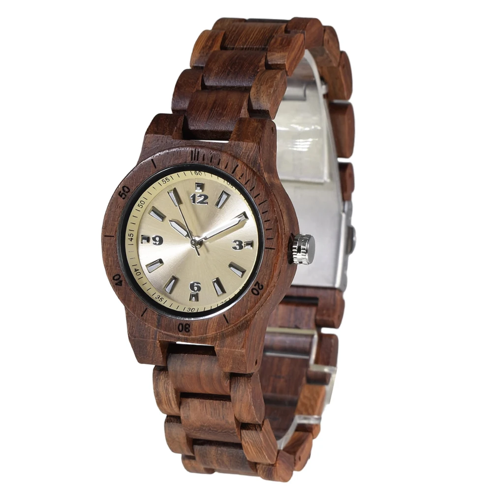 Small Dial Red Sandal Wood Watch for Women Casual Quartz Timepiece Bright Luminous Hands Travel Leisure Decor