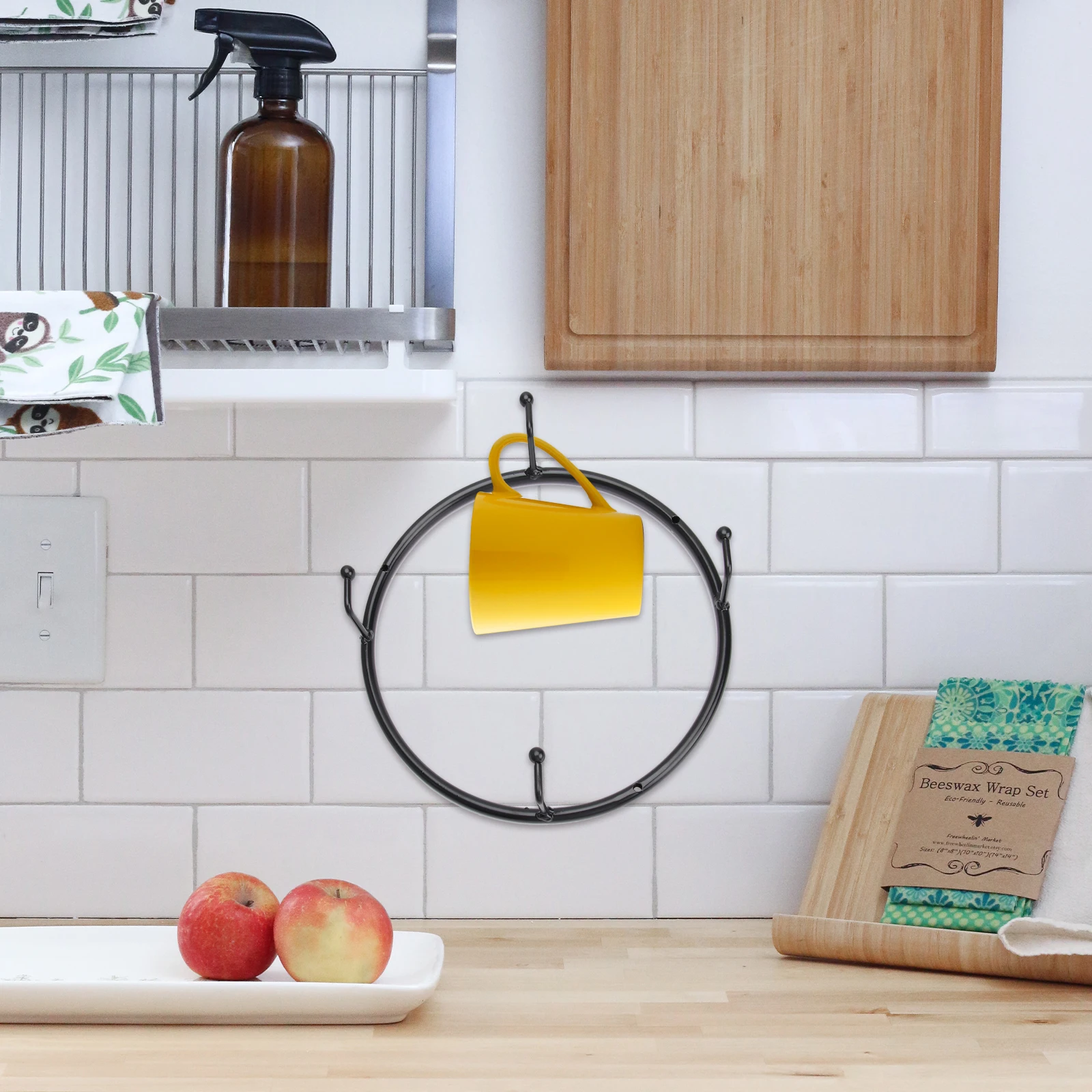 

Round Cup Rack Coffee Cup Holder Upside Down Draining Rack Kitchen Storage Shelf Black Simple Design For Bar Office Living Room