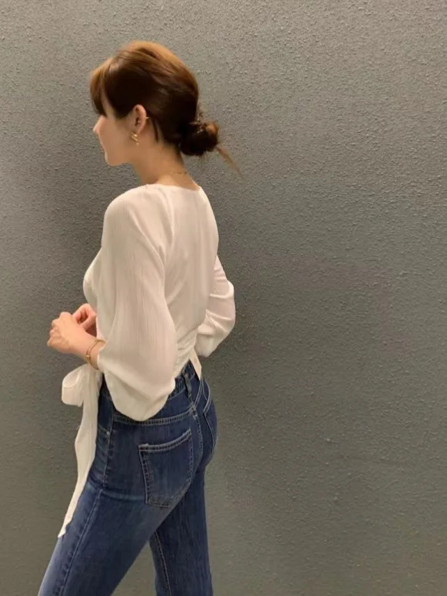 シックな女性のバブル Sve irt クロスディープ V-Ne セクシーなオープン鎖骨ウエスト締め付け Sa 夏通勤 Sle ロング Sve ...