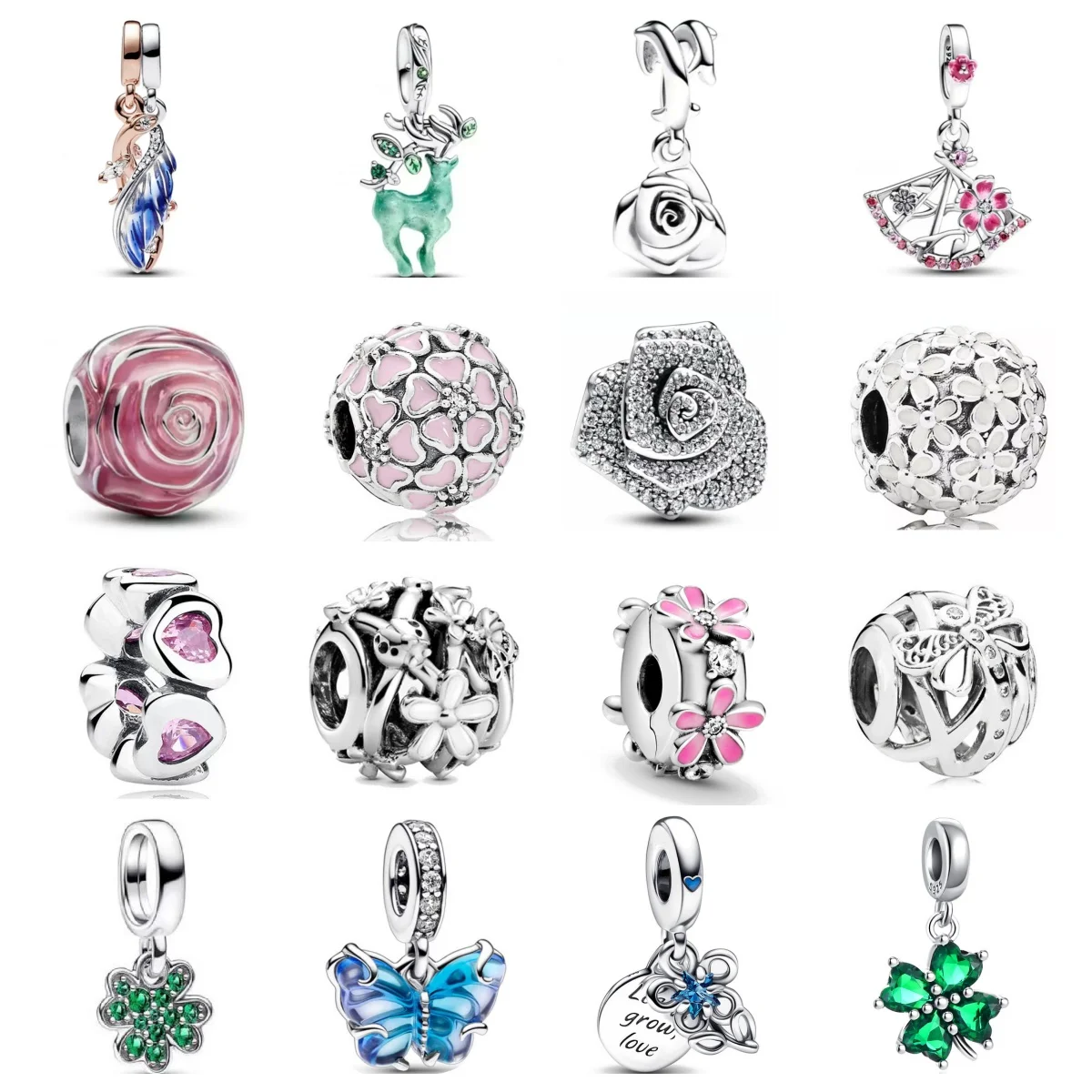 

Europe NEW 925 Plated Silver Flower Charm Deer God Dangle Pink Fat Pendant Bead Fit Original Bracelet Jewelry For Gift