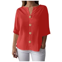 Chemisier en mousseline pour femme, chemisier d'été en coton et lin, chemise longue élégante unie, t-shirt pour adolescentes, chemisiers et blouses à manches 3/4 pour femme 4
