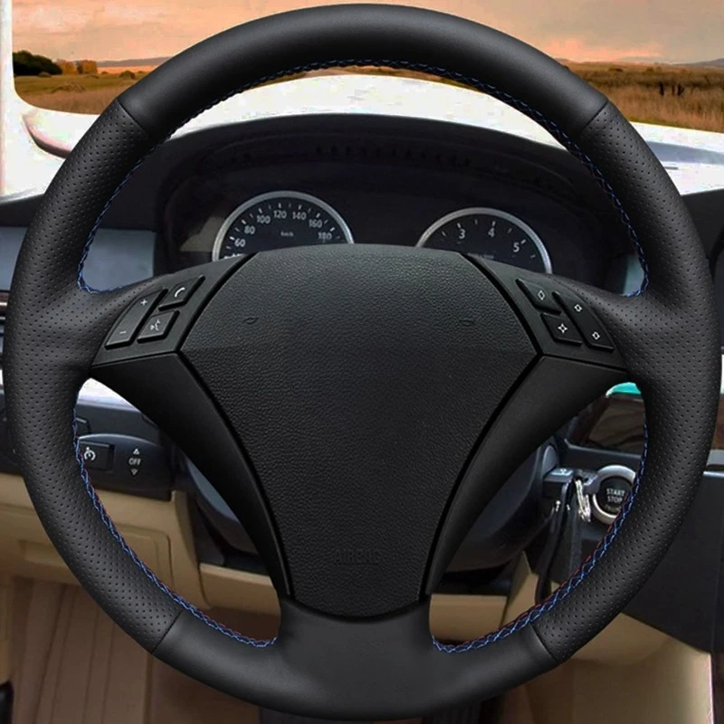 Black Genuine Leather Car Steering Wheel Cover For BMW 525i 530 530i 535 545i E60 E61 520i 520li 523 523li 525 Car Accessories