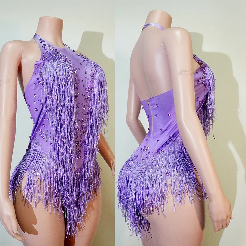 

Sparkly Rhinestones Fringes Sexy Bodysuit Women Team Dance Show Leotard Celebrate Prom DS Bar Birthday Party Nightclub Costumes