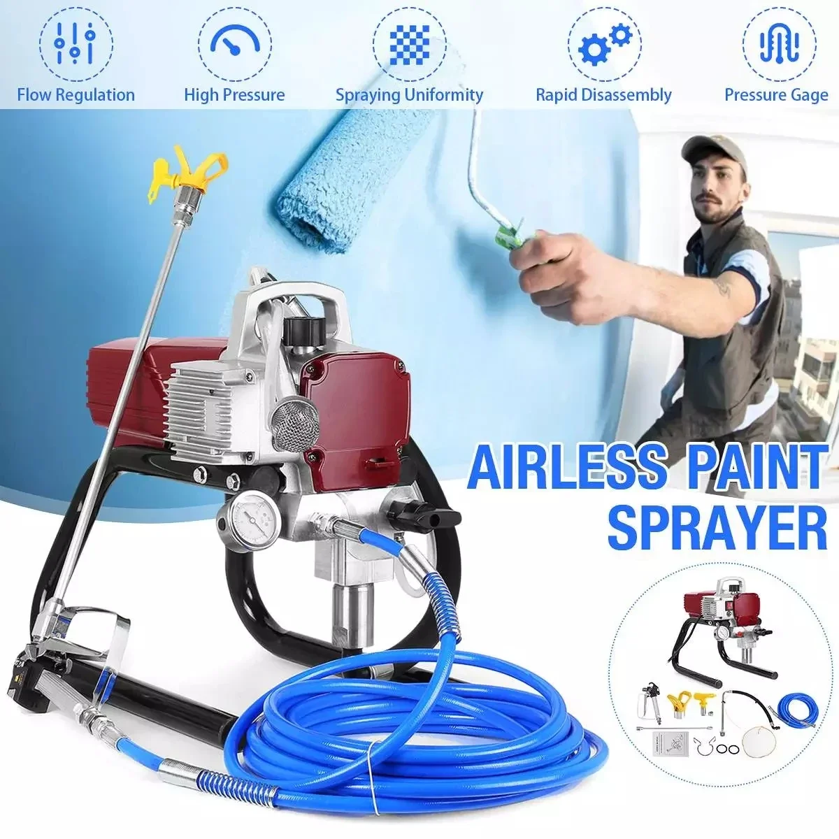 1500W High-pressure Airless Spraying Machine Professional Airless Spray Gun Airless Paint Sprayer Painting Machine Tool