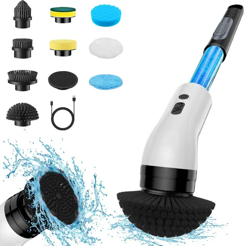 9 in 1 electric cleaning brush, handheld liquid filling cleaning brush, long handle telescopic electric brush, electric mop