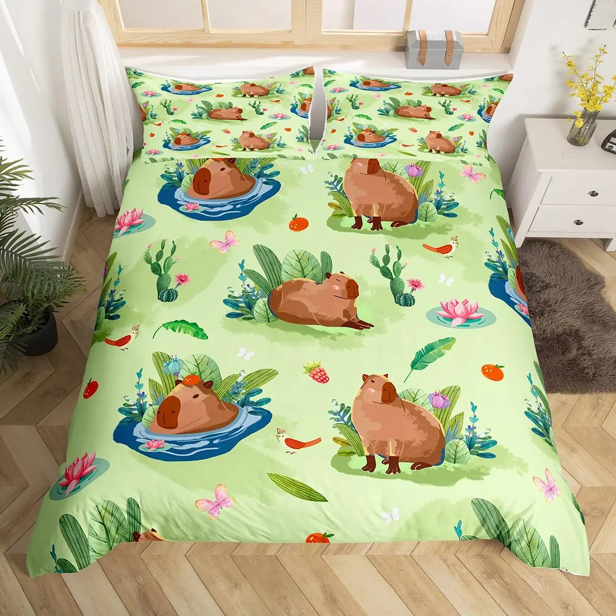 Cute Cactus Duvet Cover Bedding Set Comforter Cover for Children Girls Room Decor Boho Animal Quilt Cover Queen King Full Size