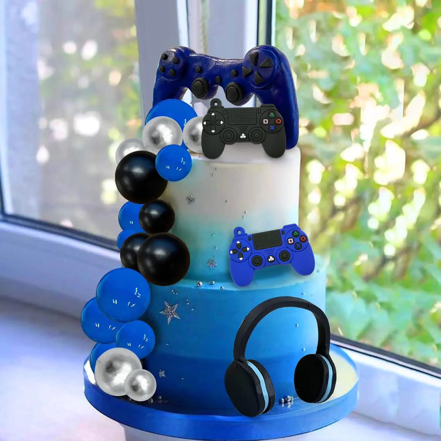 30PCS Videospiel Themen Kuchen Topper Headset Ball Game Controller Kuchen Dekor für Spiel Thema Geburtstag Party Kuchen Dekoration (blau) – Detail 3