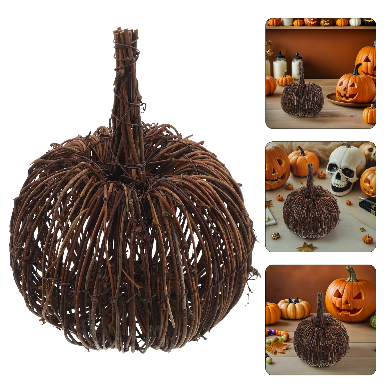 

Rattan Pumpkin Decoration Artificial Tabletop Ornament For Halloween Thanksgiving Party Rustic Fall Decor Desktop Display