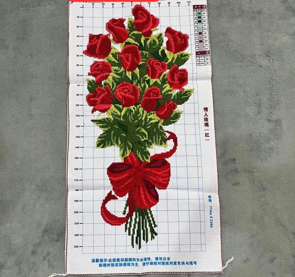 

Pure handmade cross stitch lover rose red rose bouquet romantic living room bedroom package