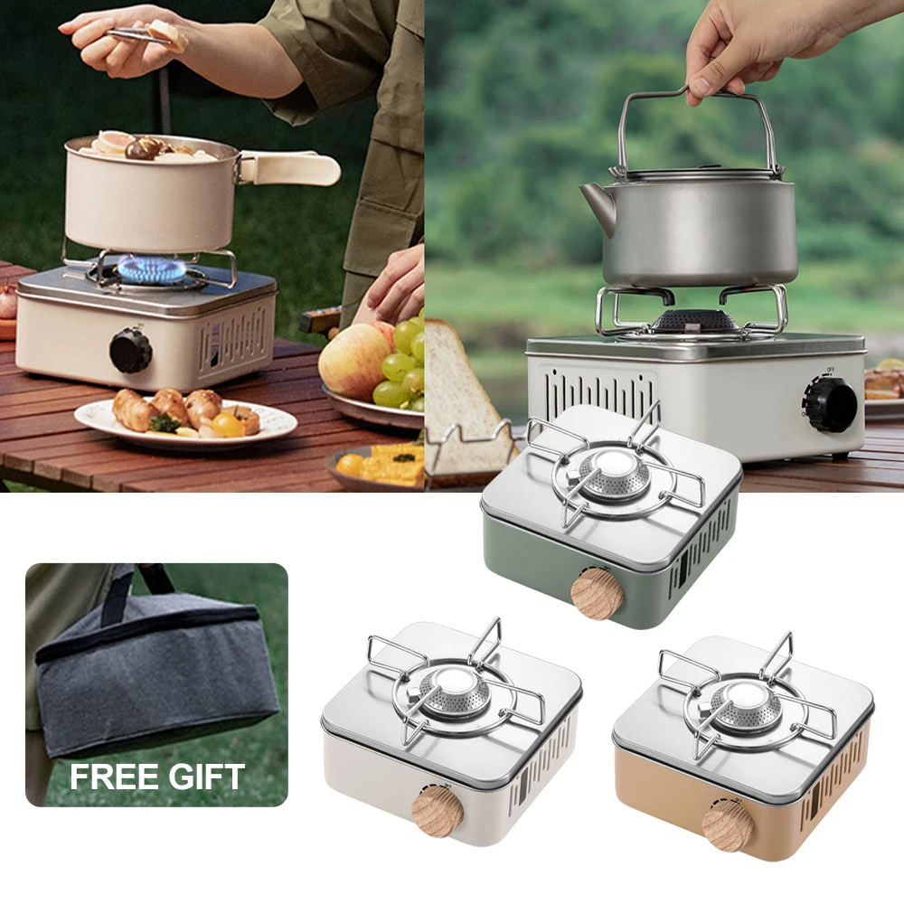 Mini Camping Gas Stove Portable Travel Picnic Butane Burner BBQ Grill Food Cooker Outdoor Survival Furnace with Storage Bag