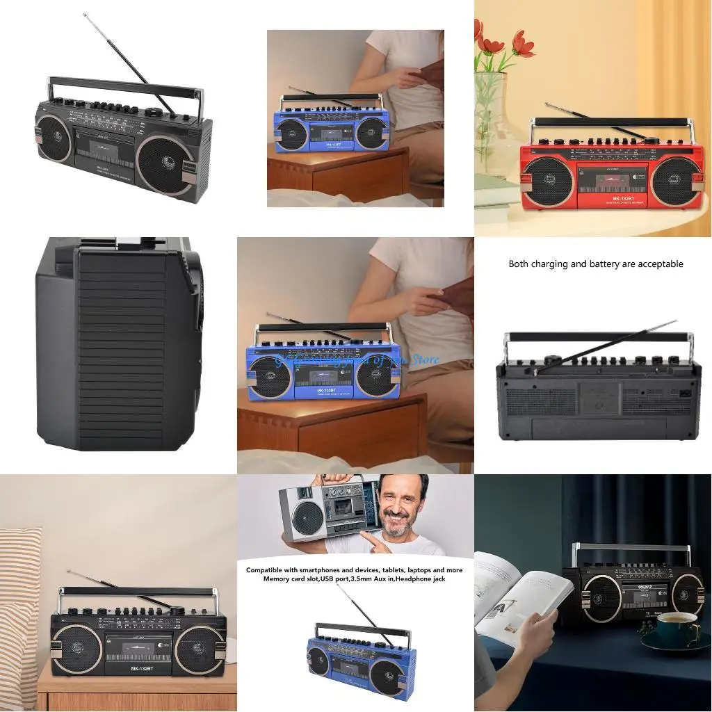 

H9EB MultiBand Radio Bluetooth-compatible Speaker Supporting TF Card Playbacks For Camping Trip Cassettes Player Radios