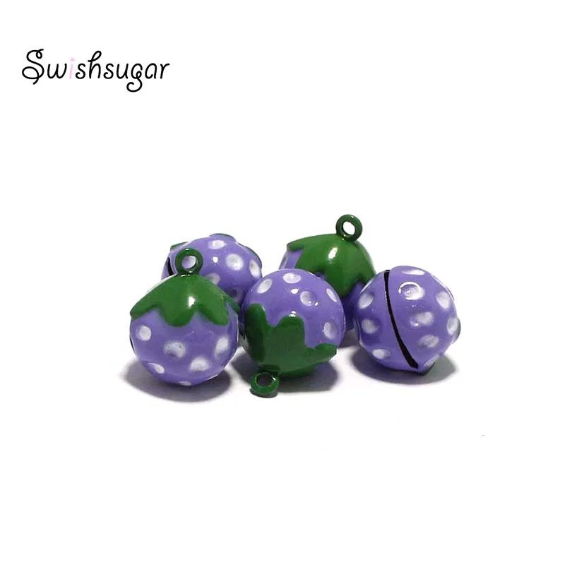 Purple Color Enamel Strawberry Cartoon Jingle Bell Charms DIY Craft Pendant Accessories Christmas Holiday Party Decor image 2