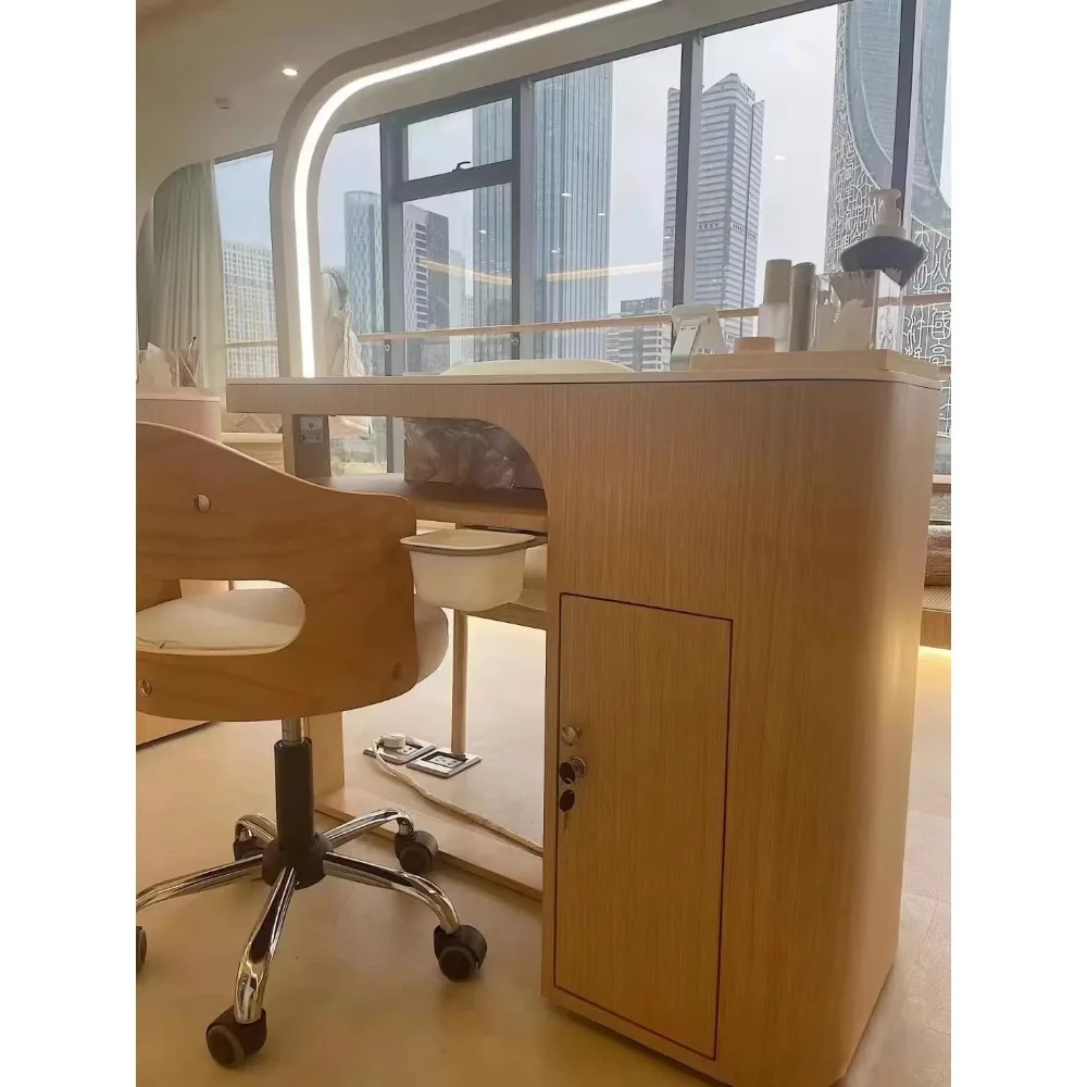 أثاث مانيكير فاخر خفيف لصالونات التجميل، أثاث أظافر خشبي، طاولة مانيكير وكرسي #2