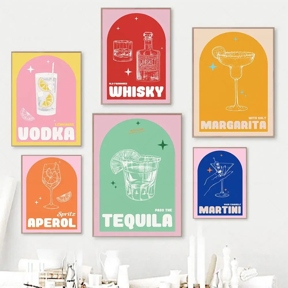 Fruit Juice Aperol Spritz Vintage Posters and Print Tequila Cocktail Drink Canvas Painting Club Bar Shop Kitchen Home Decorat
