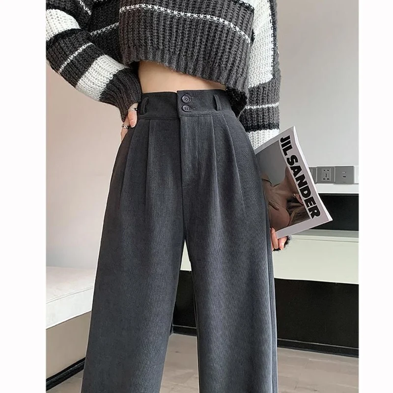 2025 Female High Waist Double Button Pants Women Comfortable Straight Leg Trousers Girls Korean Fashion Daily Pants