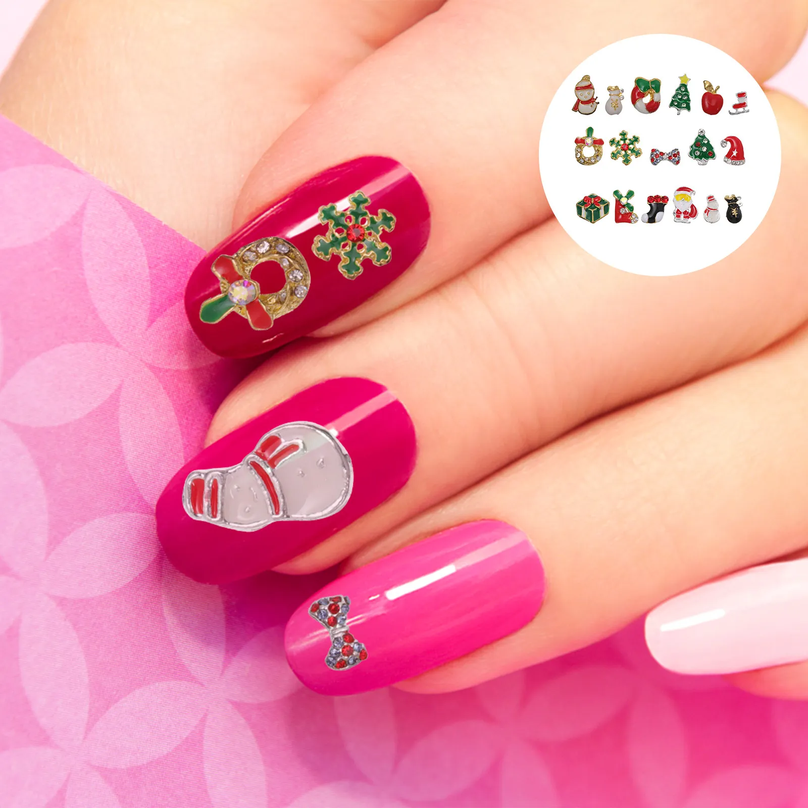 20Pcs Christmas Nail Art Decoration 3D Rhinestone Nail Charm Rivet DIY Manicure Sticker Elegant Eye-Catching Design