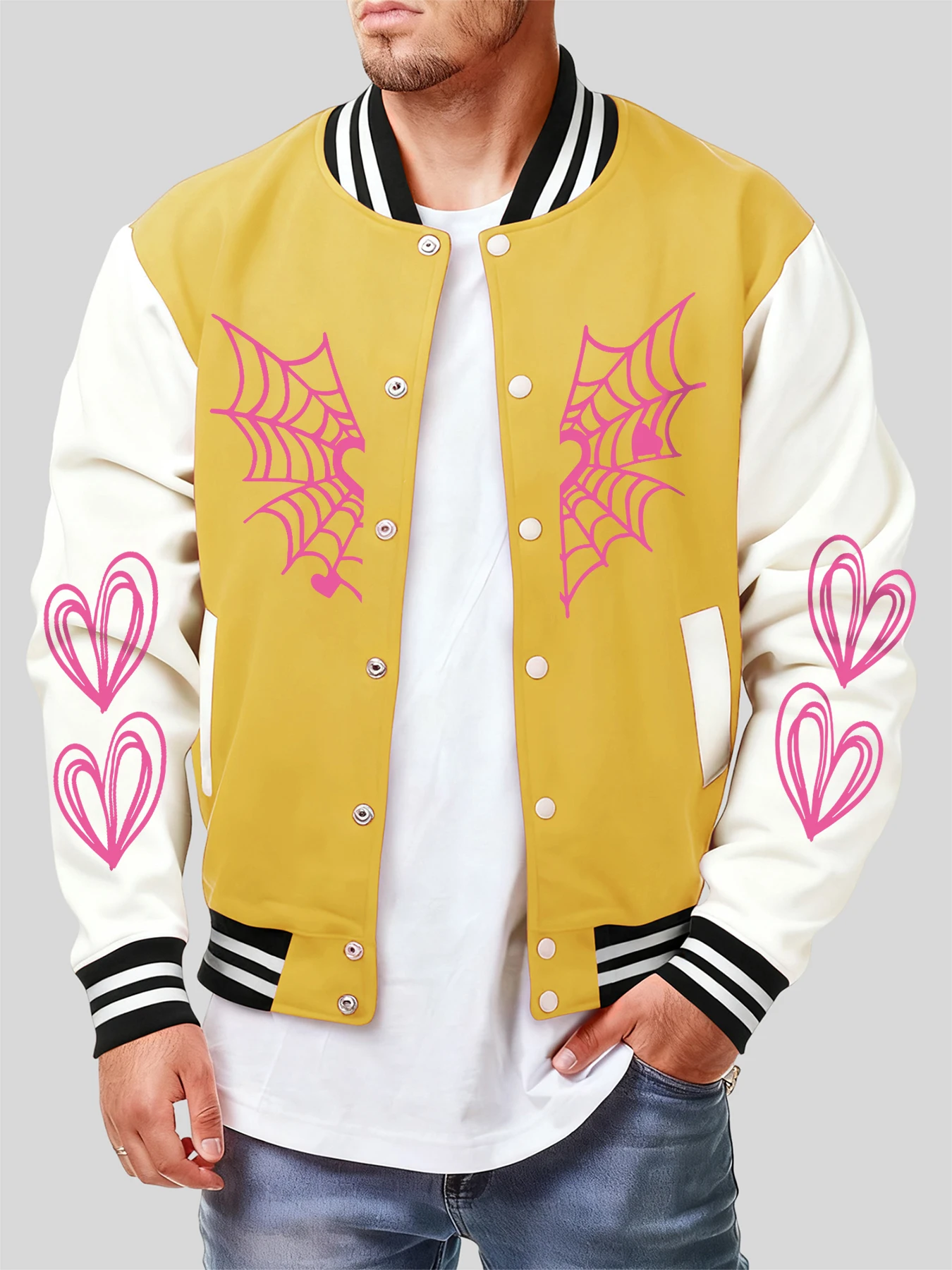 

Паутина вмещает сердце, куртки с принтом, мужские осенние повседневные бейсбольные майки, индивидуальная уличная одежда в стиле хип-хоп, модная свободная куртка