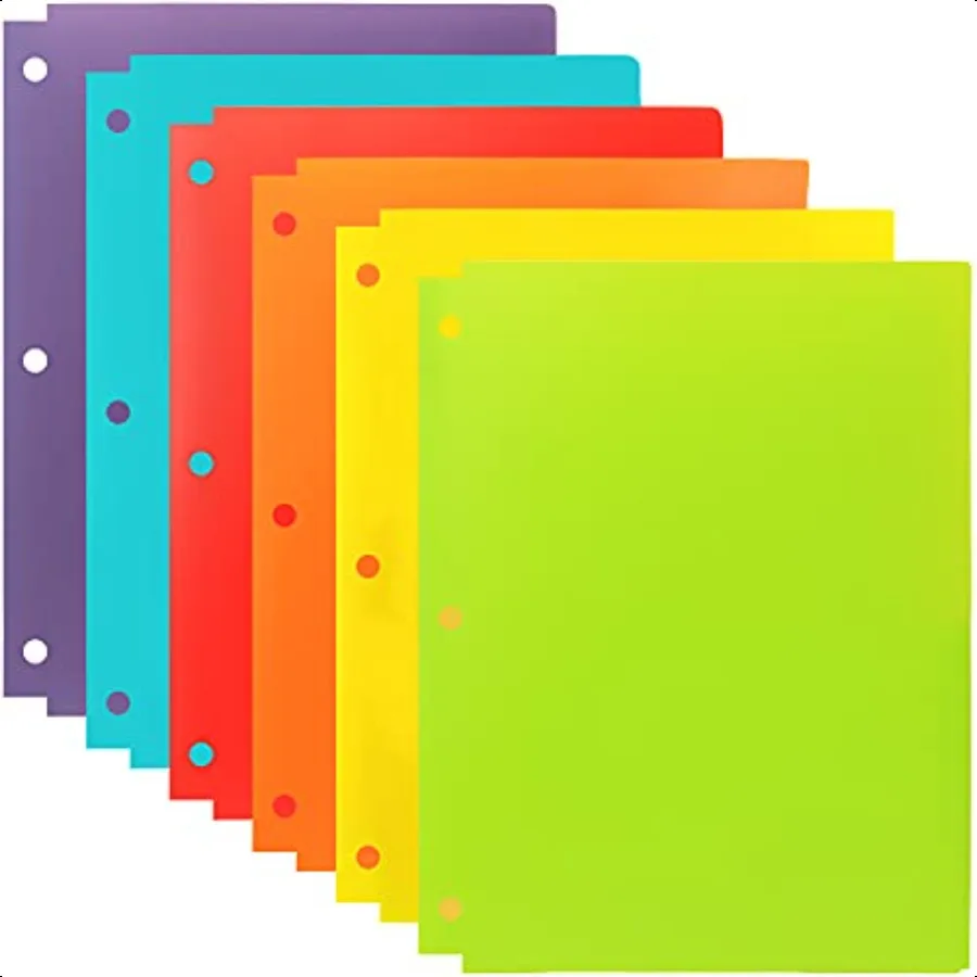 

12 Pack Heavy Duty Plastic Two Pocket Folders Binder Dividers with Pocket 3 Hole Punch Folder with Notches Binder Folders