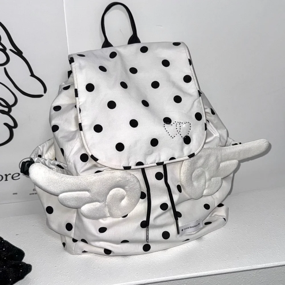 Original Y2k Girl Cute and Cute Wave Point Wings Storage Bag Subculture Large Capacity Street Harajuku Girl Backpack Decoration