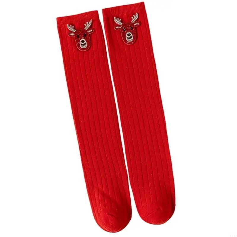Y88D Kids Christmas Stocking Socks Middle Length Warm Stretchy for Daily Wear Use