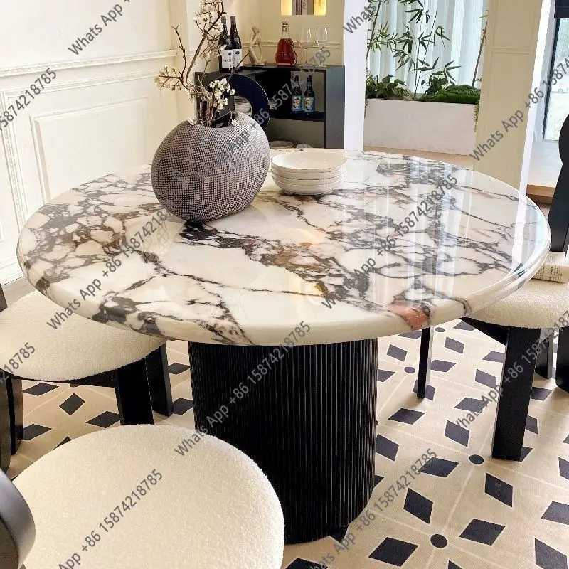 French marble dining table household small apartment retro modern light luxury stone simple round rock slab dining table and cha