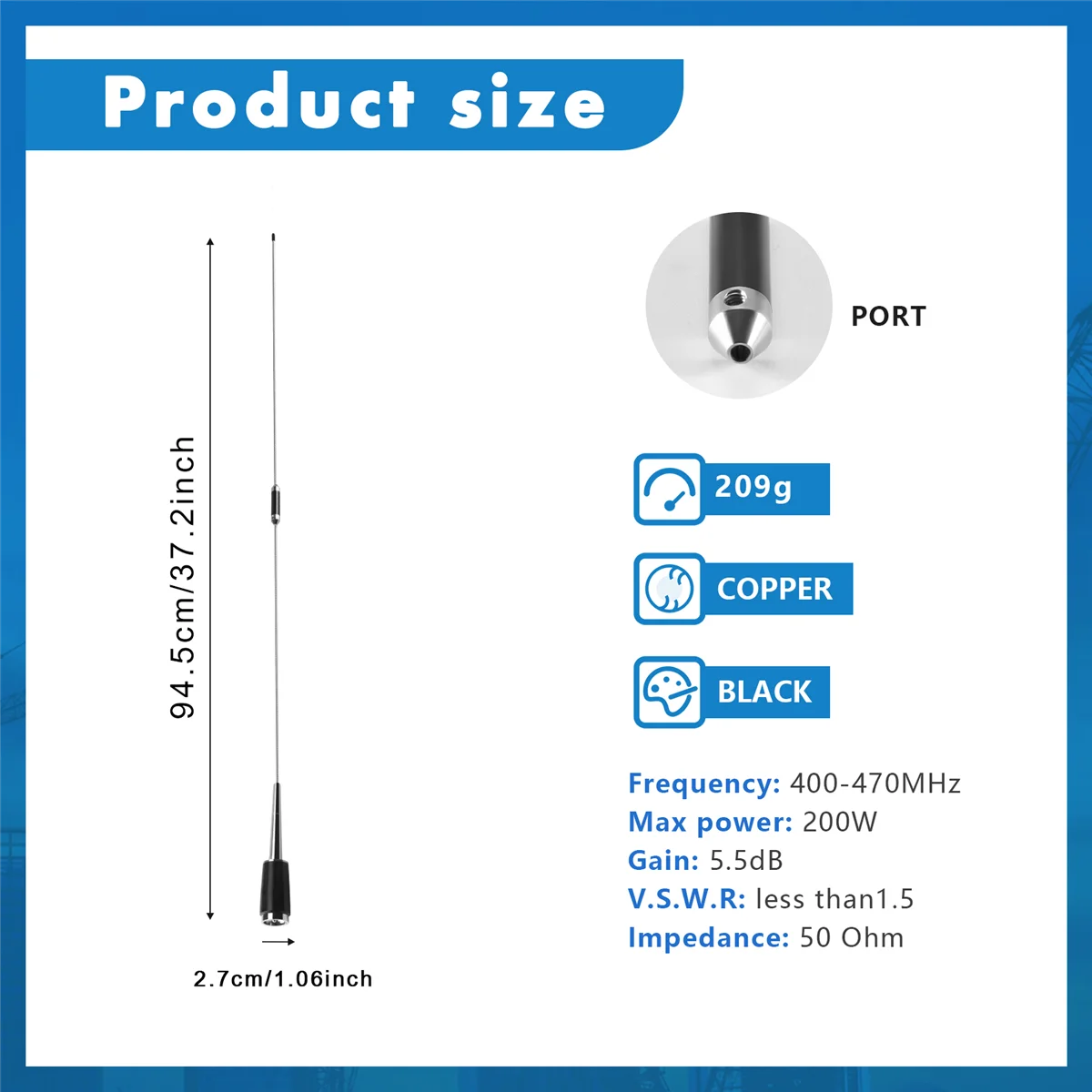 

【Buy It-Now!】 Details of the new silver UHF 400-470 MHz 200W 5.5dB SL-16 PL-259 mobile car radio antenna