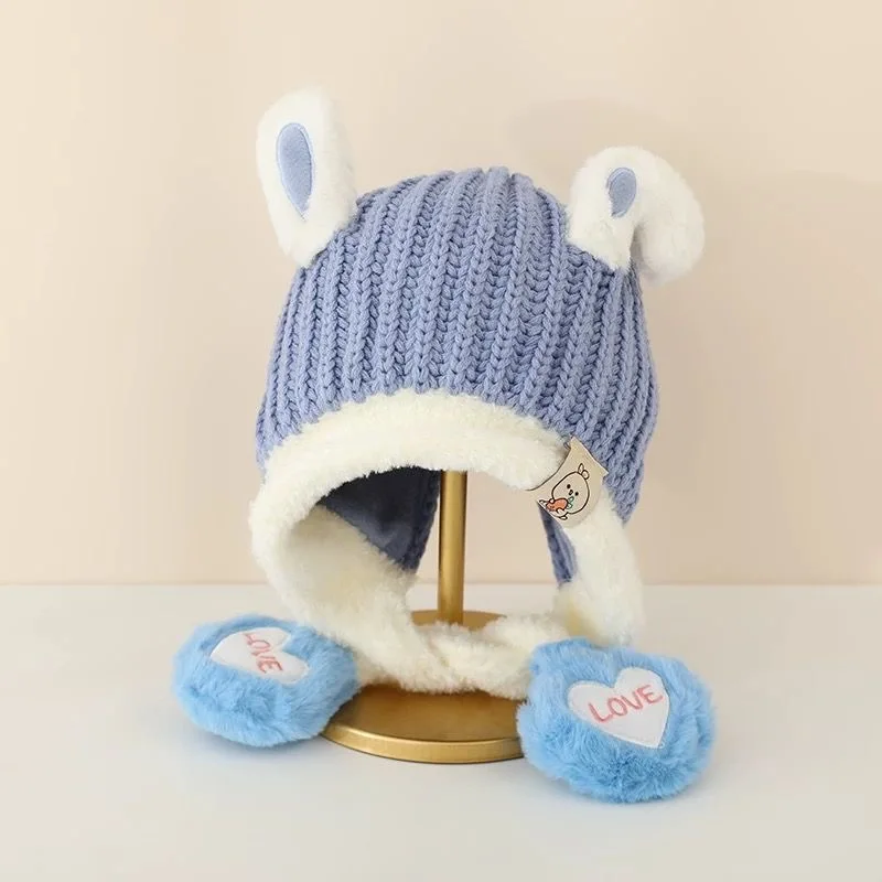 Cappello da bambino autunno e inverno bunny styling berretto di protezione per le orecchie berretto lavorato a maglia per ragazzi e ragazze berretto di lana caldo addensato