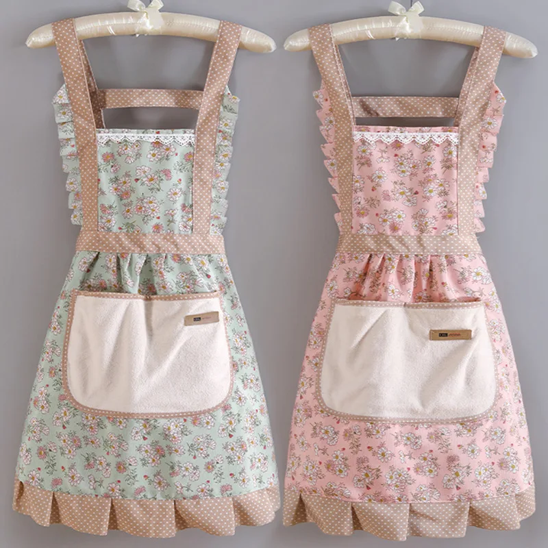 Kawai Lace Apron General Cleaning Cooking Princess Style Cute Washable hands With a pocket Lace Up 3 Colours Back-belt Type New