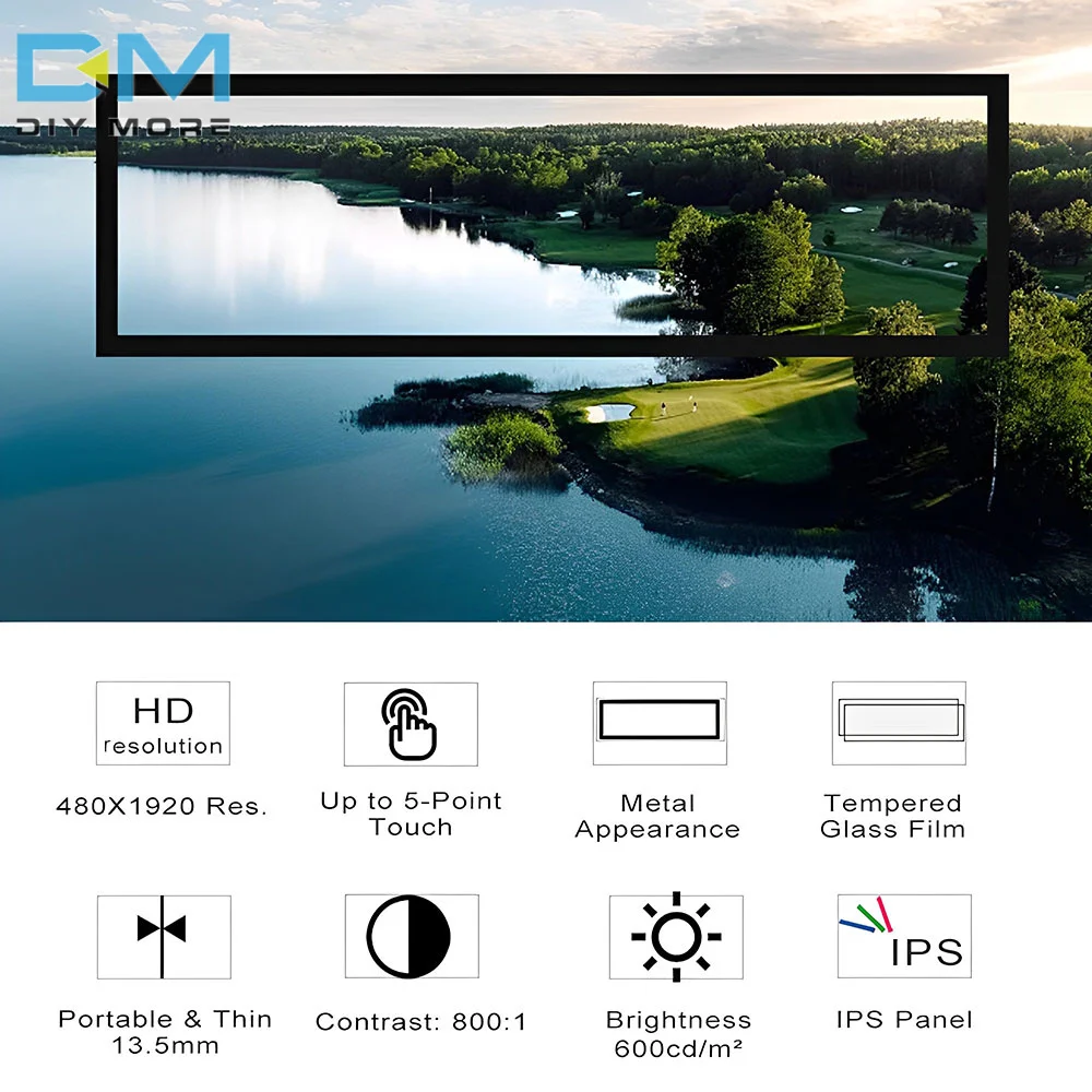 Display LCD a strisce da 8.8 pollici 480x1920 IPS Touch Screen USB LCD HD Sub Screen Monitor per Windows HDR 178 ° angolo di visione completo