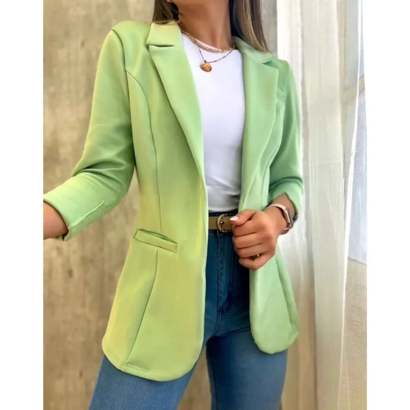 

Elegant Women's Solid Slim Blazer New Autumn Winter Long Sleeve Casual Women Cardigan Coat Streetwear Jacket Office Lady Blazers