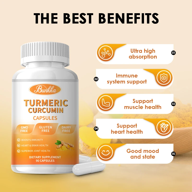 Bunkka Turmeric Curcumin Capsules Ultra High Absorption Heart Immune Support Joint Brain Health Muscle Stamina Energy Booster